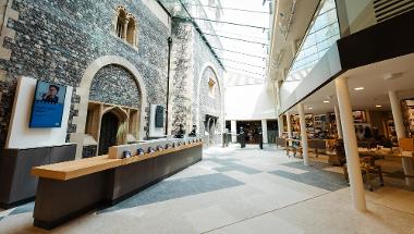 The ticket desk and shop in the new atrium at Norwich Castle. 